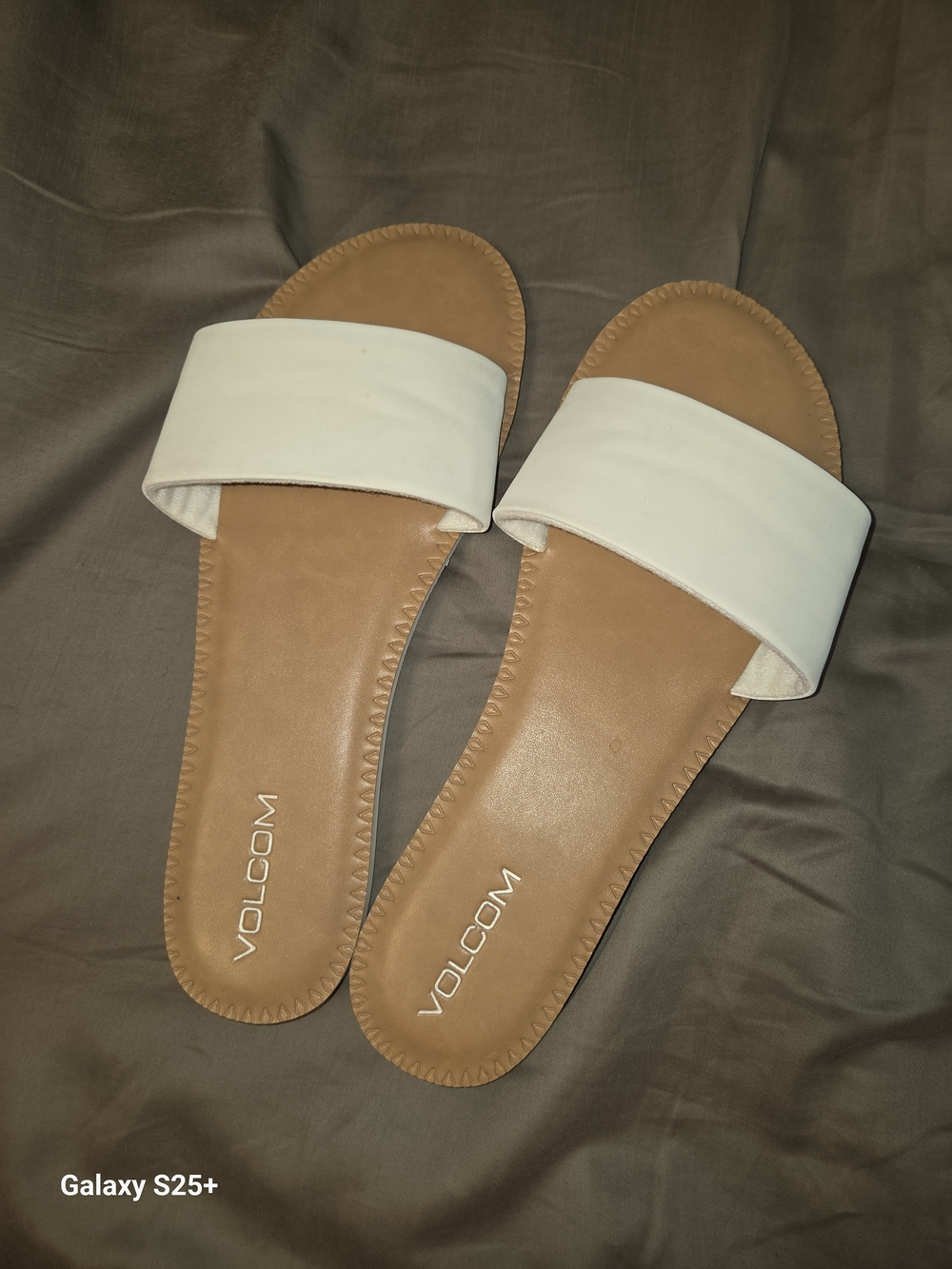 Volcom Women’s White Slide Sandals with Tan Footbed